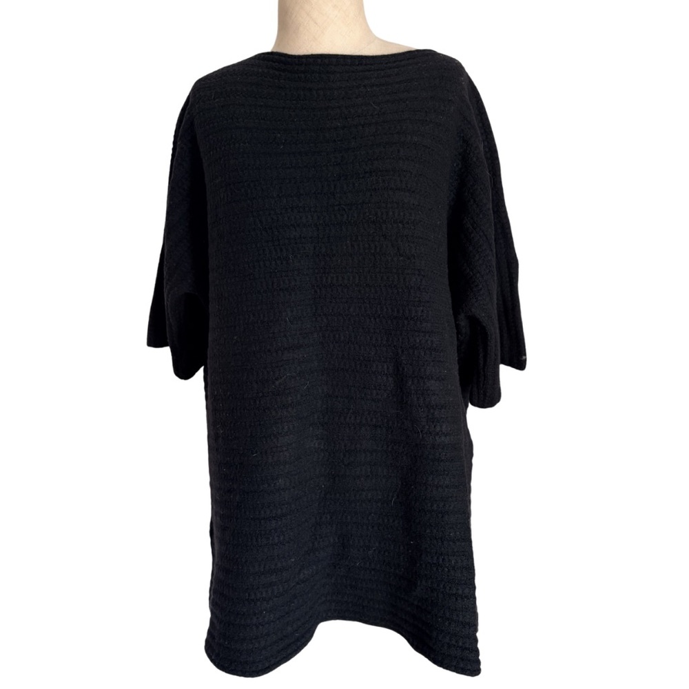 Eskandar 100% Merino Wool Black Jumper OS Lagenlook Neck Textured Knit Short